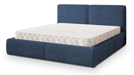 Masseno Polsterbett FELURO P 200x200 cm, Doppelbett, Bettkasten, Stauraum, Lattenrost Und Kopfteil - Blau, POSO 05