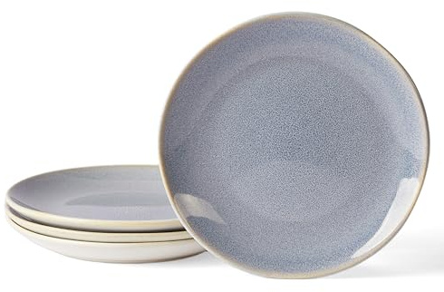 Jiwoo Frühstücksteller & Dessertteller Ø19,5cm 4er Bone China Reaktivglasur | Handgefertigte Reaktivglasur, stapelbar, spülmaschinen- & mikrowellengeeignet,Teller Set ideal für Frühstück, Kuche, Dessert