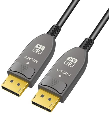 Onchdbfhuu DP Cable 2.1 16K/8K Fiber Optic Display Port 2.1 144Hz 16K/8K 60Hz HBR3 32.4Gbps Ultra HD Slim and Flexible Cord 1m