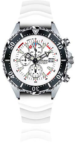 Chris Benz Depthmeter Chronograph 300M Taucheruhr mit weißem Kautschukband, Arktisweiß