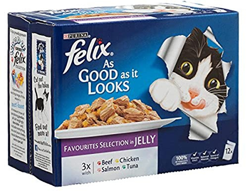 Felix As Good As It Looks Adult Cat Food Favourites Selection in Jelly, 12 x 100g