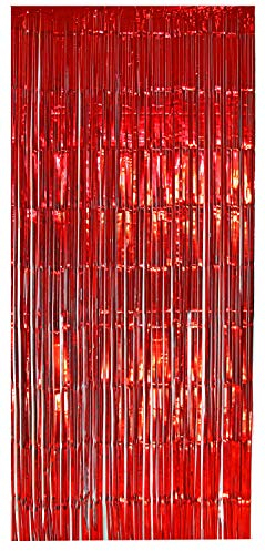 Selbstklebender Lametta Vorhang in rot Größe 91 x 244 cm Perfekt als Party Deko Fenstervorhang Foto Hintergrund Glitzer Vorhänge Metallfolie Goldfolie Streifenvorhang Fensterdekoration Tür Farbe Rot