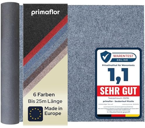 Primaflor Sauberlauf - PICOLLO, Grau-Blau, 1,00m x 10,00m, Rutschfester Schmutzfangläufer Meterware, Robuster Küchenläufer nach Maß, Zuschneidbarer Teppichläufer, Eingangsmatte für Flur und Windfang