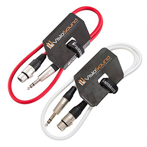 VisioSound 2 x Female XLR to 6.35mm Stereo Jack Lead/Balanced Signal Patch Cable / 2 Pack 1m Red/White