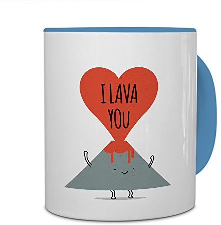 printplanet Tasse mit Spruch: I Lava You - Kaffeebecher, Mug, Becher, Kaffeetasse - Farbe Hellblau