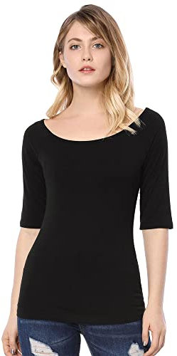 Allegra K Women's St. Patrick's Day Half Sleeves Scoop Neck Fitted Layering Top Soft T-Shirt Black 8