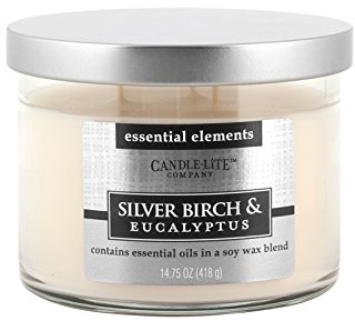 CANDLE-LITE 6095 Duftkerze 3 Dochte Silver Birch and Eucalyptus mit Soja-Öl, Wachs, Weiß, 11.5 x 11.5 x 8.5 cm, 2 Einheiten