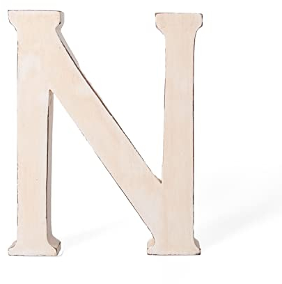 kadoh Holzbuchstabe N (20 cm) zum Aufstellen Handgemachter Buchstabe aus Holz im Vintage-Look als Deko (Creme-Weiß Vintage)