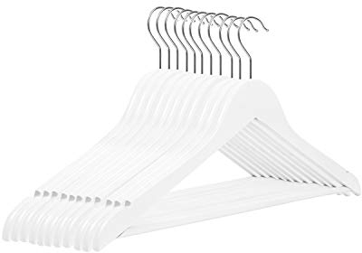 RSR Hangers Kleiderbügel Holz Weiß 10 Stück Holzkleiderbügel mit Hosensteg 44,5 cm | 360° drehbarer Haken | Jackenbügel | Hemdenbügel | Hosenbügel | Anzugbügel