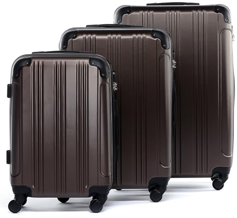 FERGÉ Kofferset 3 teilig Hartschale QUÉBEC Reisekoffer Trolley-Set (Handgepäck, L, XL) 3er Set Hartschalenkoffer Roll-Koffer 4 Rollen 100% ABS café