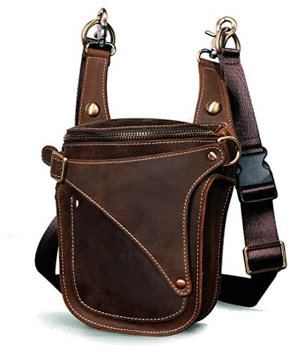 Le'aokuu Herren Echtes Leder Tasche Hüfttasche Beinbeutel Kleines Haken Tasche Messenger Bag B9326 (B9326 0 Braun)