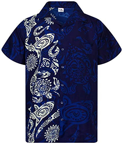 King Kameha Funky Chemise-Hawaienne, Manche-Courte, Maori-Wedding, Bleu, XS