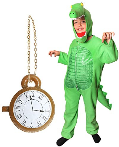 Krokodil Kostüm für Kinder Tick-Tick Tock Krokodilkostüm + separate Krokodilhaube + aufblasbare Uhr für Welttag / Buchwoche und TV & Filme Figuren Kostüm Größe L