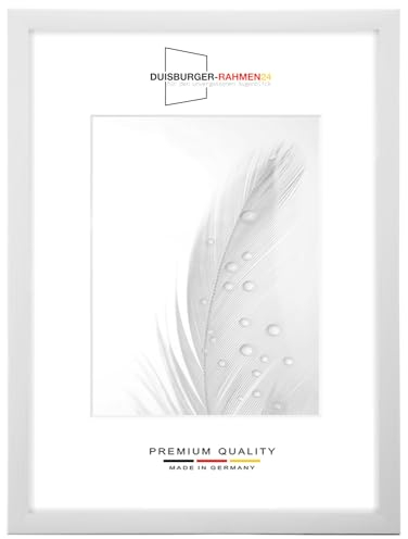 DR24 48x64 Bilderrahmen (Kiefer weiss) nach Maß, 35 mm breiter MDF Holzrahmen inkl. entspiegelter Anti-Reflex Kunstglasscheibe, stabiler Rückwand, Biegestiften und Aufhängern
