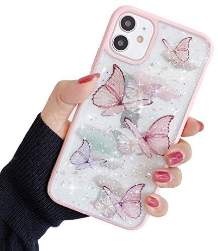 ZTUOK Compatible with iPhone 11 Case for Girls,Soft Slim Fit Full-Around Protective Cute Clear Sparkly Bling Star Butterfly Pattern Phone Case Glitter Cover for iPhone 11 -Pink