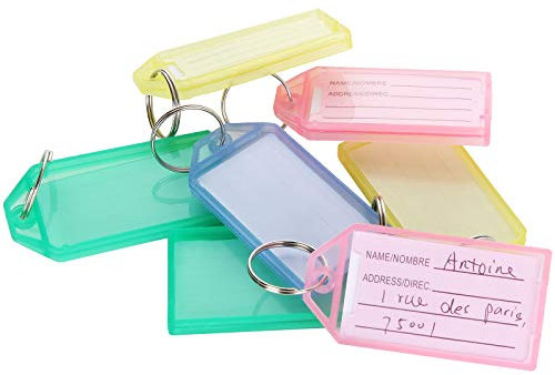 ASelected 120 Pcs Étiquettes Clefs, Porte Cle Etiquette Assortiment de Couleurs en Plastique Key Ring Bagages Tags Avec l’anneau en Acier Inoxydable Peuvent Ouvrir la Fenêtre pour Modifier le Contenu