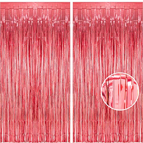 BRAVESHINE Roségold Folie Fransen Vorhänge Hintergrund, Shiny Metallic Lametta Party Tür Vorhang Photo Booth Requisiten für Geburtstag Hochzeit Verlobungsfeier Brautparty Babyparty (2 Stück, 1X2,5 m)