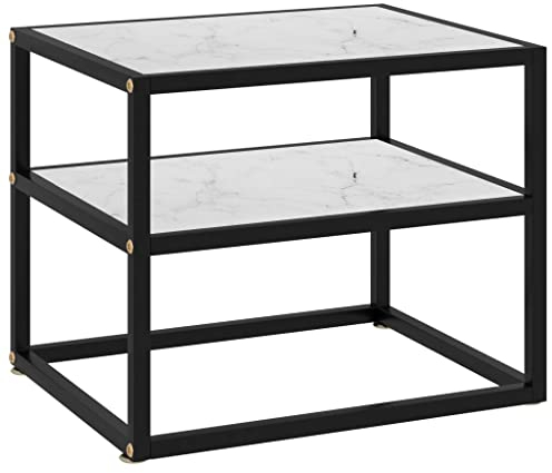 vidaXL Konsolentisch Flurtisch Konsole Beistelltisch Sideboard Wandtisch Frisiertisch Glastisch Deko Weiß 50x40x40cm Hartglas Stahl