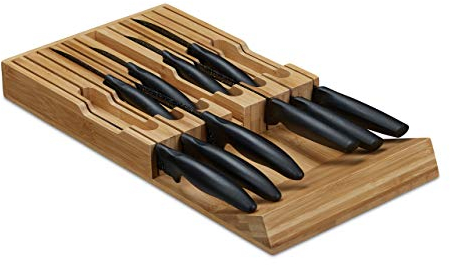 relaxdays Portacoltelli Cassetto, Porta 12 Coltelli e Lame, Organizer Cucina in bambù, HLP 4,5 x 43,5 x 23 cm, Naturale