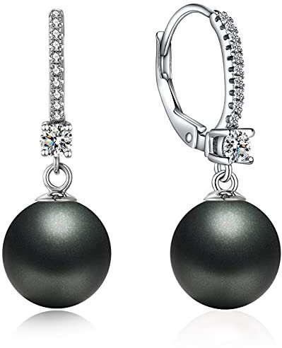 jiamiaoi Perlenohrringe Schwarz Hängend Creolen mit Perle Silber 925 Hängend Ohrringe Damen Perle