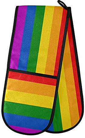 PUXUQU Oven Gloves Double Oven Mitts Gloves, Colorful Rainbow Heat Resistant Oven Gloves for Baking BBQ Kitchen Cooking Gloves