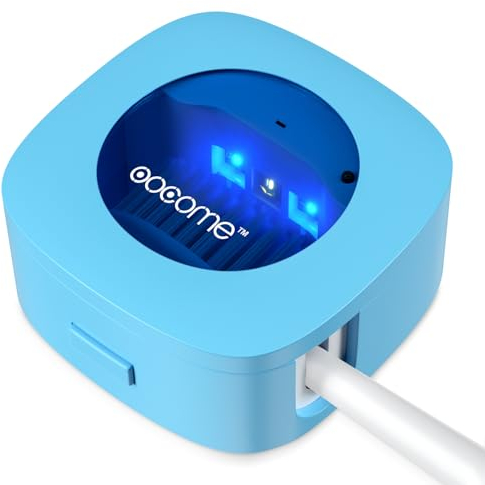 OOCOME Tragbarer UV-Zahnbürsten-Desinfektionsmittel, Zahnbürsten-Desinfektionsmittel-Halter, Organizer, Zahnbürstenreiniger-Halter mit Aufkleber, freie Stanzung, für Reisen und Familie (blau)