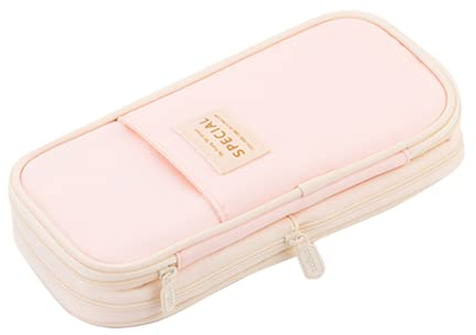 iSuperb Federmäppchen Leinwand Mäppchen Skalierbar Etui Stifte Schulmäppchen für Schüler Teenage Stationery Organizer Bag (Light Pink)