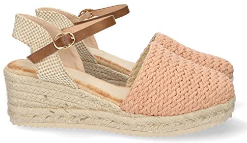 shoes&blues.es 64052-Sandalia de Cuna para Mujer, Forrada de Yute, con Pala Cerrada de Rafia, y Cierre de Hebilla, Primavera Verano 2022. Talla 37 Rosa