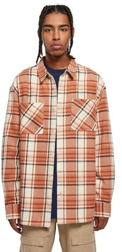Urban Classics Herren Long Oversized Checked Leaves Shirt softseagrass/red, M