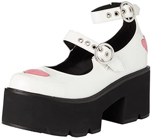 Lamoda Rosey Love Chunky Mary Jane Shoes in WhitePAT PinkHeart, Stylish Mary Jane Footwear with Cushioned Insoles, Durable and Comfortable for Parties, Casual Wear, or School UK8