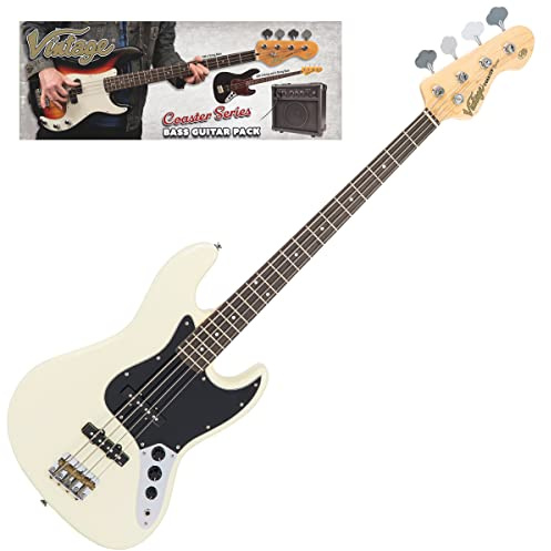 VINTAGE V49 COASTER BASS GUITAR PACK - VINTAGE WHITE