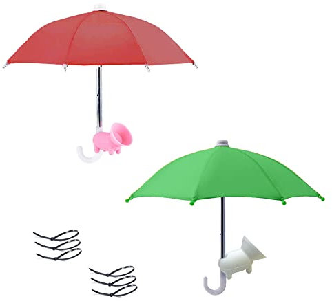 SIEBOLD 2 Pcs Mini Phone Umbrella With Suction Cup Stand,Umbrella For Phone,Phone SunShade Umbrella,Doll Umbrella for Garden,Outdoor,Beach umbrella for phone Sunshade (Red green)
