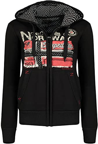 Geographical Norway Farlotte Lady - Felpa Donna Zip Hoodie Tasche - Pile Donna Maglione Manica Lunga Giacca Cappuccio - Abito Ideale Primavera Estate Autunno Inverno Stagione (Nero XL)