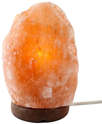 Etrexonline Lámpara de Sal del Himalaya con Base de Madera 100% Natural Hecha a Mano Cable y Bombilla Incluida (2-3kg)