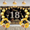 MXTIMWAN Telón de Fondo de 18 Cumpleaños, Pancarta de Feliz Cumpleaños con Globos de Cumpleaños, Cumpleaños Pancarta Decoración de Oro Negro para Hombres y mujeres Decoracion 18 Cumpleaños