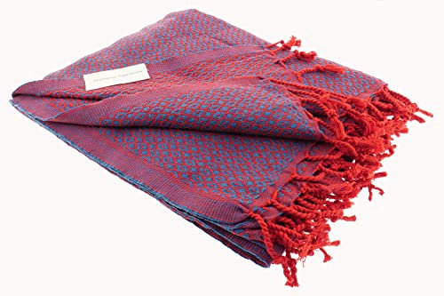 Stefano Ferrante Bird Eye Special Hamamtuch Saunatuch Pestemal Fouta Strandtuch Badetuch Handtuch Baumwolle Backpacker 100x180 cm (Petrol/rot)