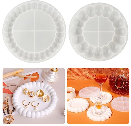 2 Stück Silikonform Untersetzer Bubble Epoxidharz Formen Untersetzer Resin Silikon Tablett Untersetze Gießform DIY Runde Beton Gießform Schale Silikonformen Teller für Teetablett Schmuckteller