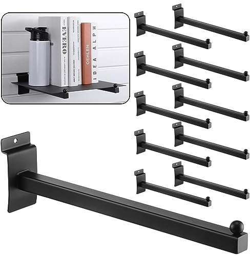 Hicarer 10 Stück Lamellenwand Faceout, 30,5 cm Metall quadratische gerade Armhaken, Slatwall Haken und Aufhänger Slatwall Zubehör für Kleidung Einzelhandel Garage Shop Display (schwarz)