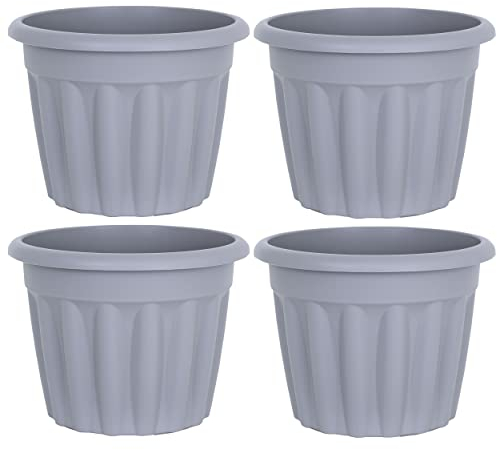 Pack 4-40cm Grey Plastic Garden Planters Outdoor- 20L Round Large plant pots with Drainage Hole for Garden Pots Nursery Aloe Orchid Seedlings Sapling Box