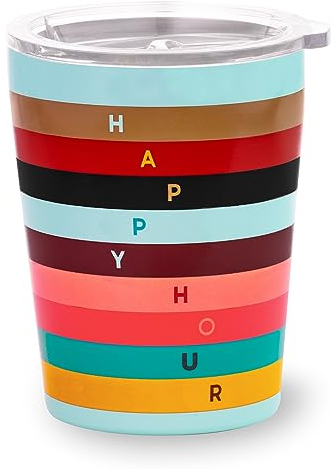 Kate Spade New York Small Insulated Coffee Cup with Lid, Double Walled Stainless Steel Mug, 12oz Coffee Tumbler, Happy Hour