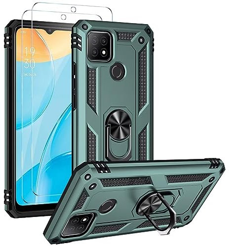 FMPCUON Hülle für Google Pixel 4a 5G + schutzfolie, Militärische Armor Hybrid Schutzhülle Silikon Stoßfest Bumper Cover Case Ringhalter Handytasche Handy Hüllen,Dunkelgrün