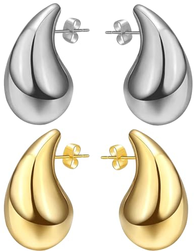 18K Dupes Ohrringe, Ohrringe Damen, Chunky Goldene Ohrringe Damen, Hypoallergene Vergoldete Ohrringe, Groß Wassertropfen Ohrringe, Damen Waterdrop Ohrringe Modeschmuck Ohrringe für Damen Mädchen