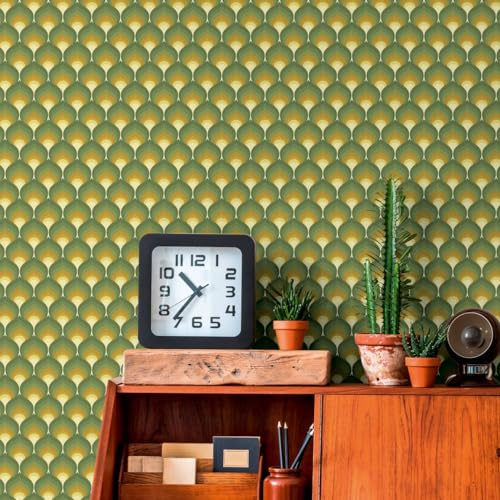 A.S. Création 395381-Papier peint intissé style rétro années 70 Vert Jaune Marron Beige 8,50 m x 0,53 m