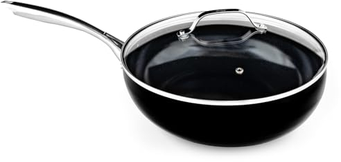 DiamoTech Diamant-Wok, keramikbeschichtet, antihaftbeschichtet, gesundes Kochen, Utensiliensicher, 100 % PTFE/PFOA/PFOS-frei, ultra-langlebige Beschichtung, ergonomischer Griff (schwarz, 30,5 cm Wok)