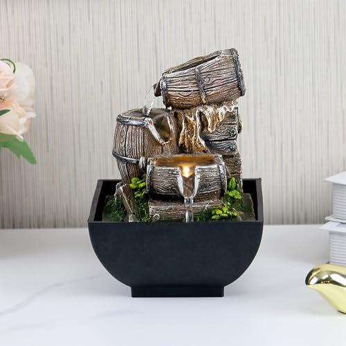 Brunnen Tuzsocr – Zimmerbrunnen Wasserfall, Tischbrunnen mit LED-Licht, leise Wasserpumpe, außergewöhnliche Geschenkidee, für die Dekoration von Haus, Büro, Wohnzimmer