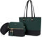 LOVEVOOK Handtasche Damen Groß Handtaschen Set Elegant Umhängetasche Shopper Tasche Schultertasche 3-teiliges Set Frauen Geschenk für Büro Uni Reise, Dunkelgrün Schwarz