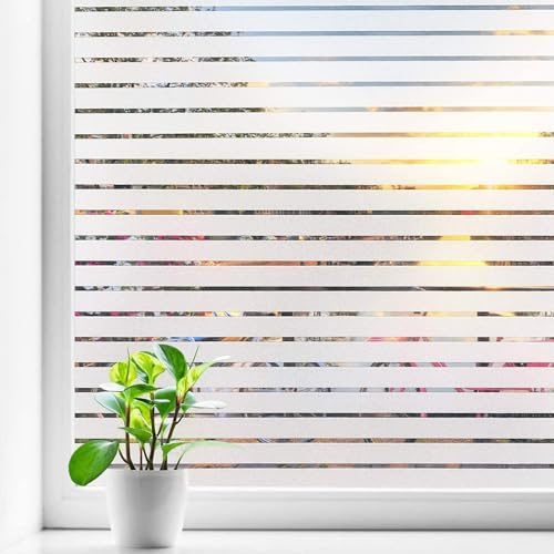vgoltd Frosted Stripe Pattern Window Film Self-Adhesive Vinyl Privacy Film for Glass Windows Bathroom Home & Office Doors (90 x 1000 cm)