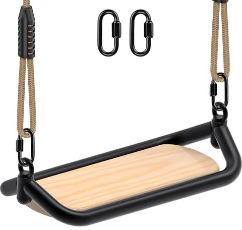 SELEWARE Columpio de árbol de madera resistente para niños y adultos, capacidad de 500 libras, cuerda ajustable, asiento de 17 x 7.2 pulgadas para uso en interiores y exteriores