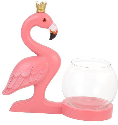 OUNONA Glas-Flamingo-vase für Hydrokulturpflanzen Pflanzenbehälter Tischvase Terrarium für Tischpflanzen mit Kunstharz-Details Herausnehmbare Innenbehälter Geeignet für Tillandsien und Ef