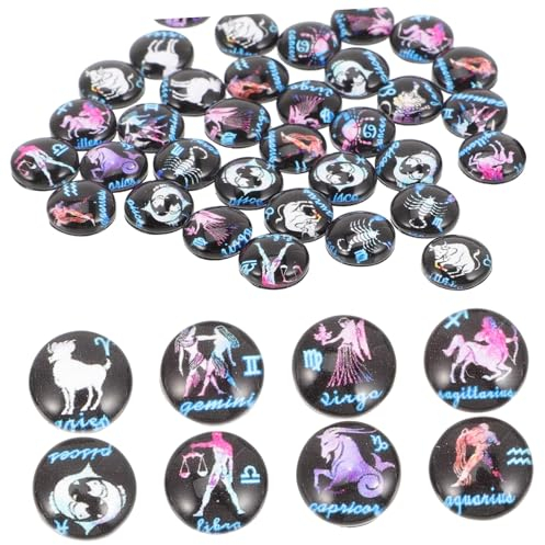 STOBOK 200 Pcs 12 Dome Gems Cabochons Flatback Dome Cabochons Astrology Dome Gems Zodiac Necklace Time Gems Cabochons Glow Necklace Horoscope Dome Gems Charm Necklace Glass Picture Shine